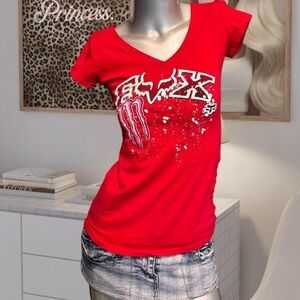 FOX Rider x Monster Vintage Y2K Baby Tee - Red